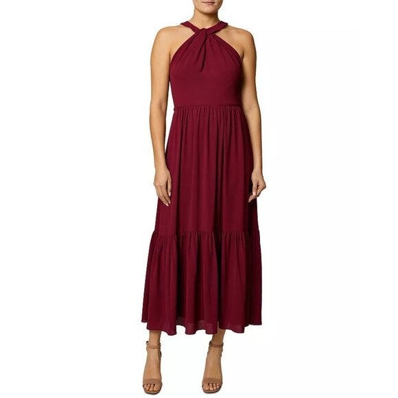 Laundry By Shelli Segal Dresses & Skirts - Laundry by Shelli Segal Halter Tiered Maxi Dress Wine Burgundy Maroon, Sz 16